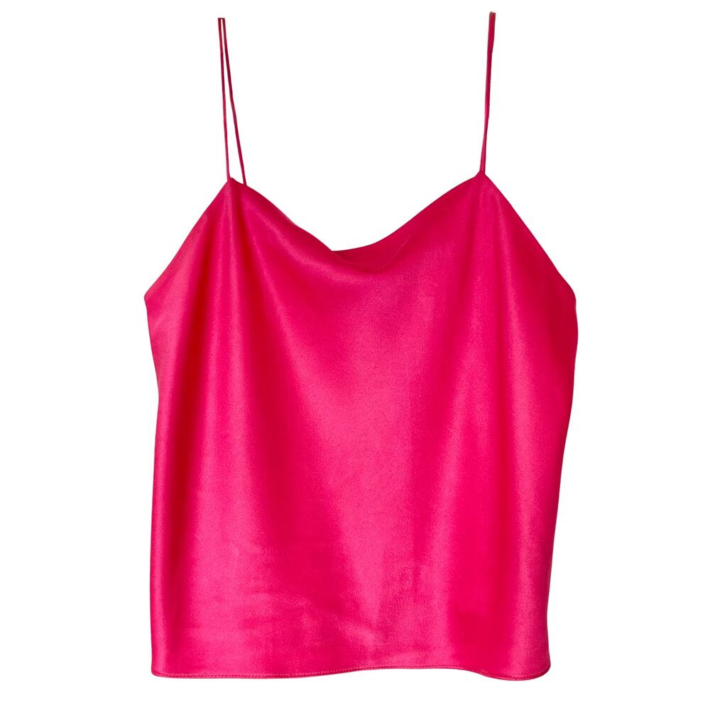 Alice + Olivia Harmon Cropped Drapey Slip Tank Satin Cami Hot Pink Medium - Picture 7 of 13